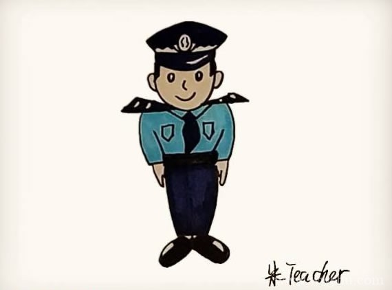 卡通警察简笔画彩色