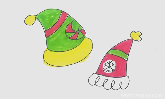 圣诞帽如何画最漂亮 漂亮圣诞帽简笔画彩色画法教程