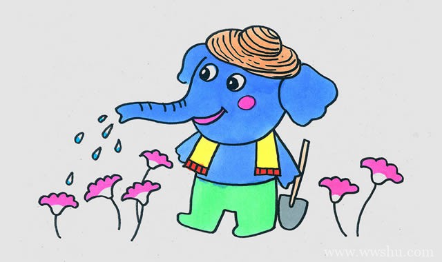 卡通大象简笔画彩色画法步骤图